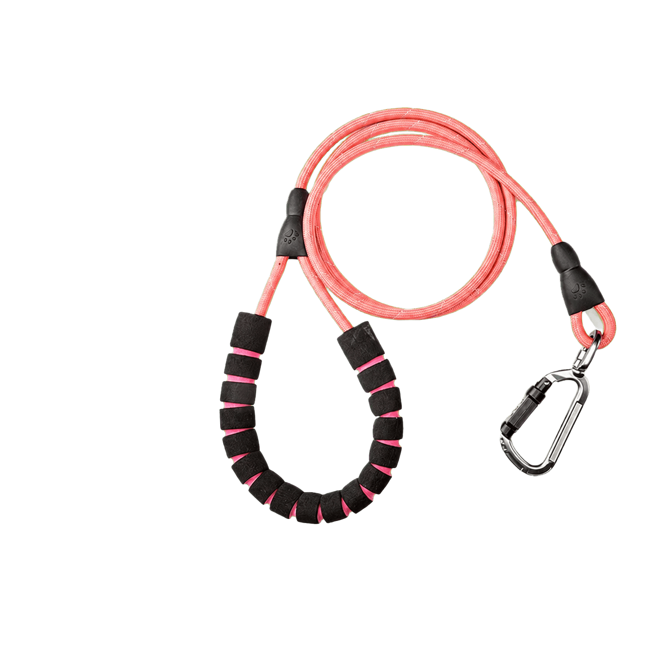 Pink bungee dog leash with padded handle and metal carabiner
